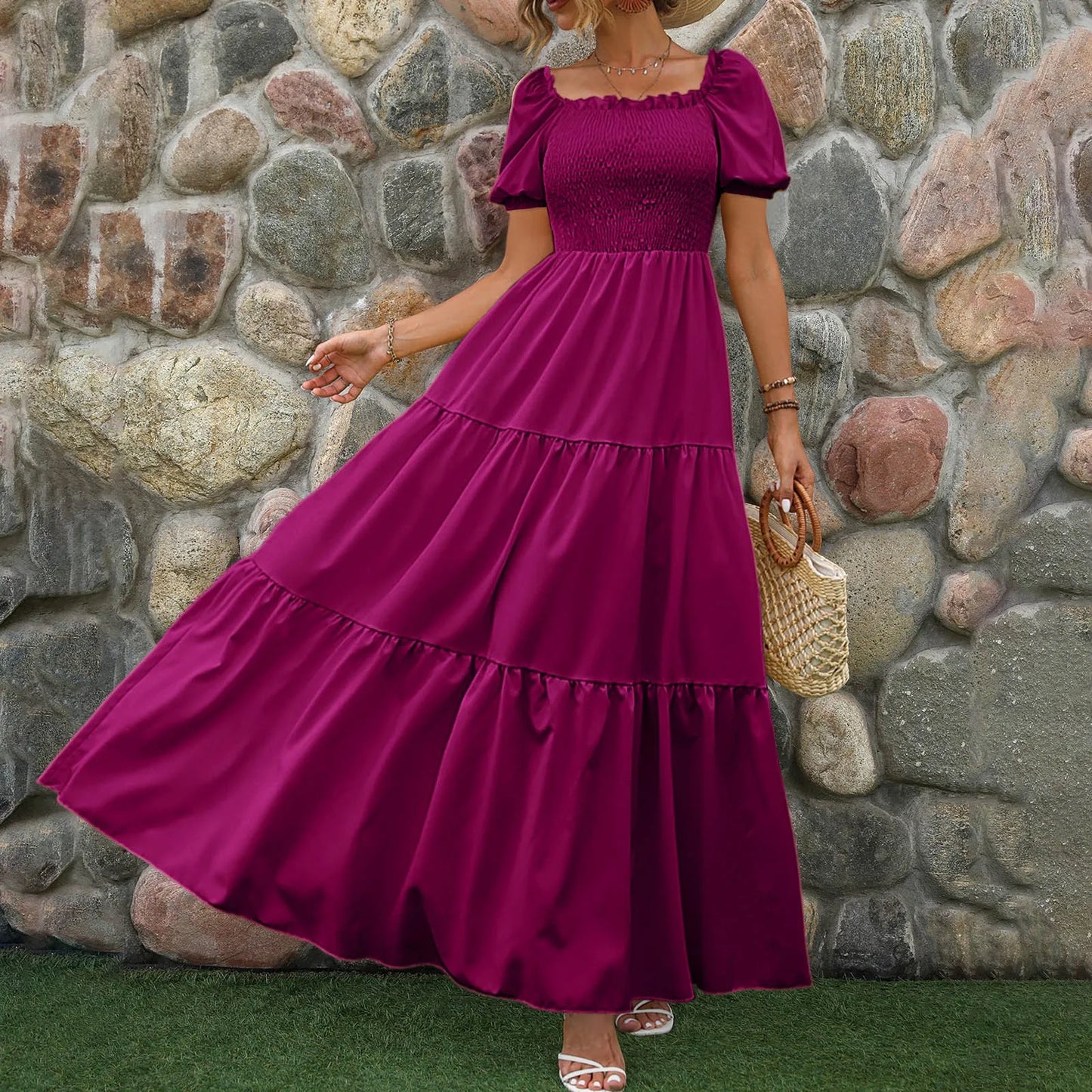Floral Boho Dress 2024: Wrap, Crew Neck, Short Sleeve
