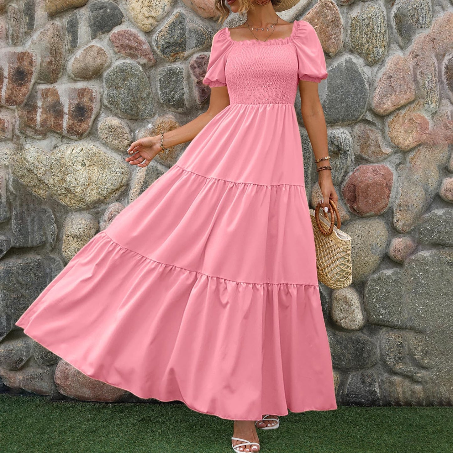 Floral Boho Dress 2024: Wrap, Crew Neck, Short Sleeve