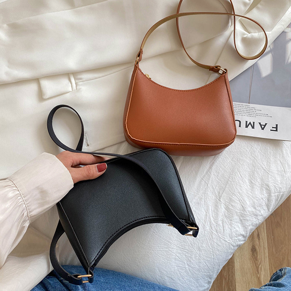 Trendy Women's PU Leather Underarm Bag - Retro Solid Color