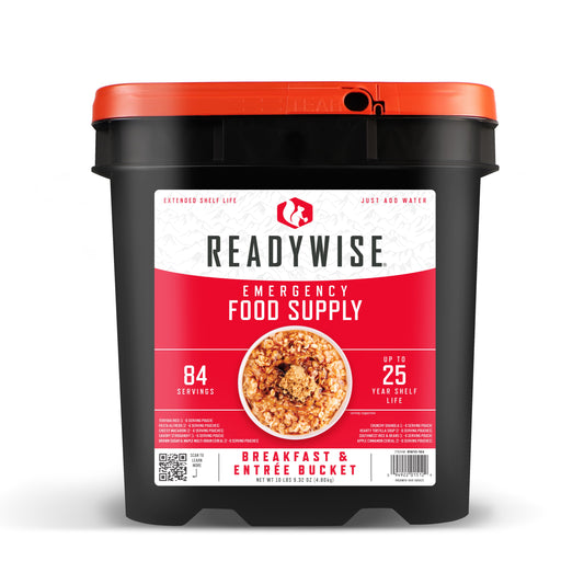 Gluten Free Emergency Food Supply Breakfast and Entrée Bucket - 84 Servings - 25-Year Shelf Life