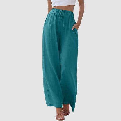 Women's High Waist Wide Leg Pants - Casual Drawstring Trousers