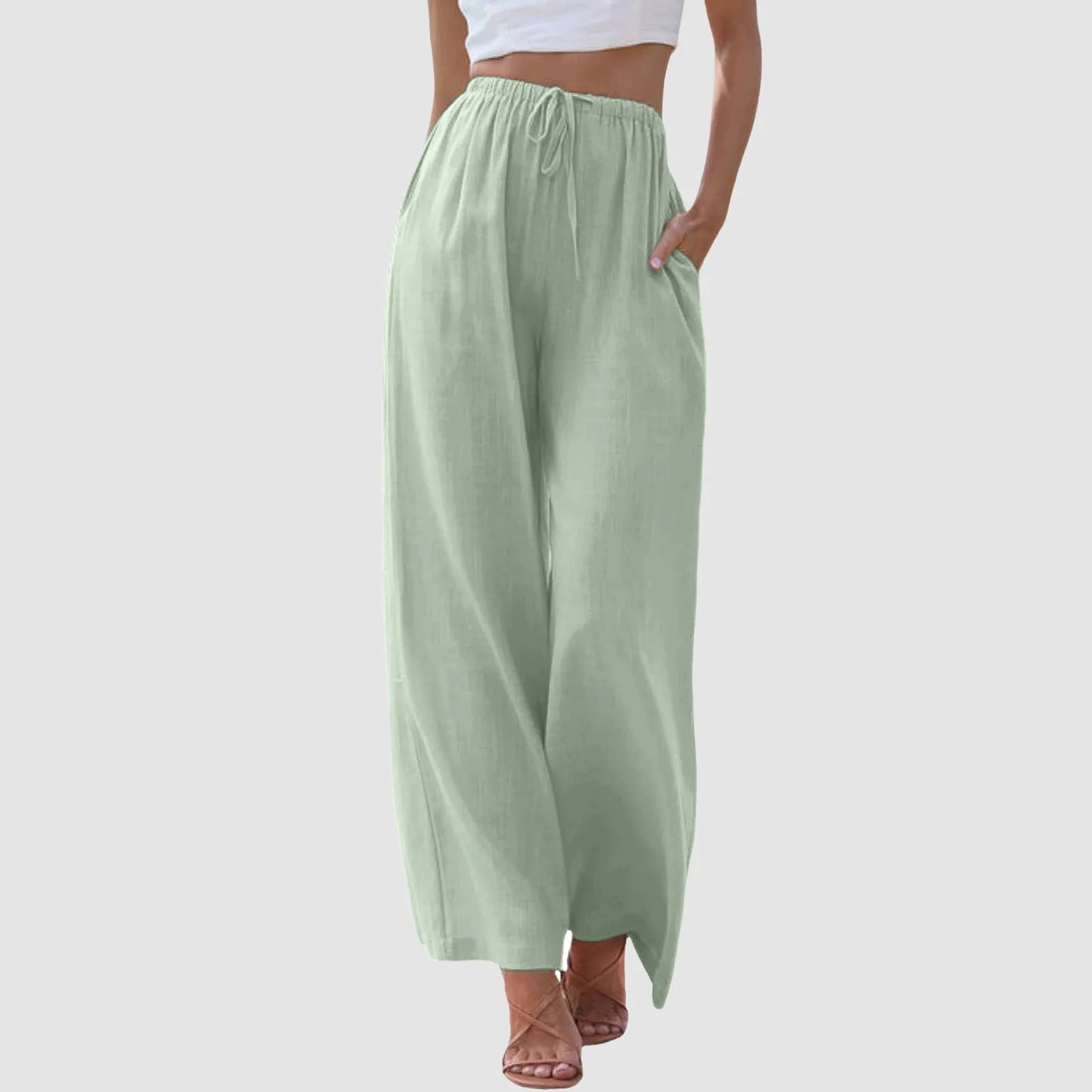 Women's High Waist Wide Leg Pants - Casual Drawstring Trousers