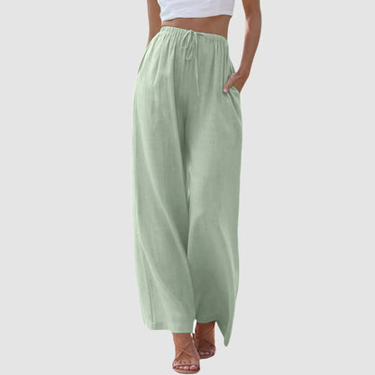 Women's High Waist Wide Leg Pants - Casual Drawstring Trousers