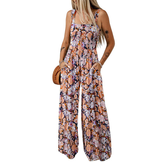 Women's Printed Wide Leg Overalls Jumpsuit Sexy Plus Size