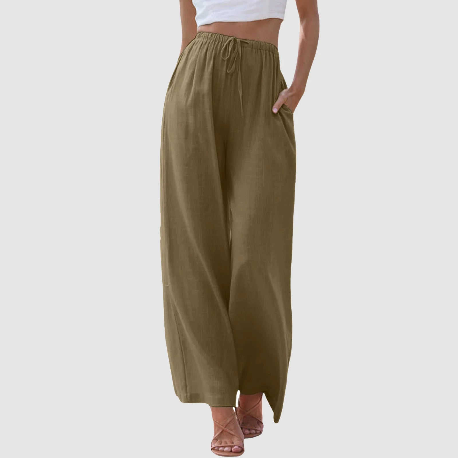 Women's High Waist Wide Leg Pants - Casual Drawstring Trousers