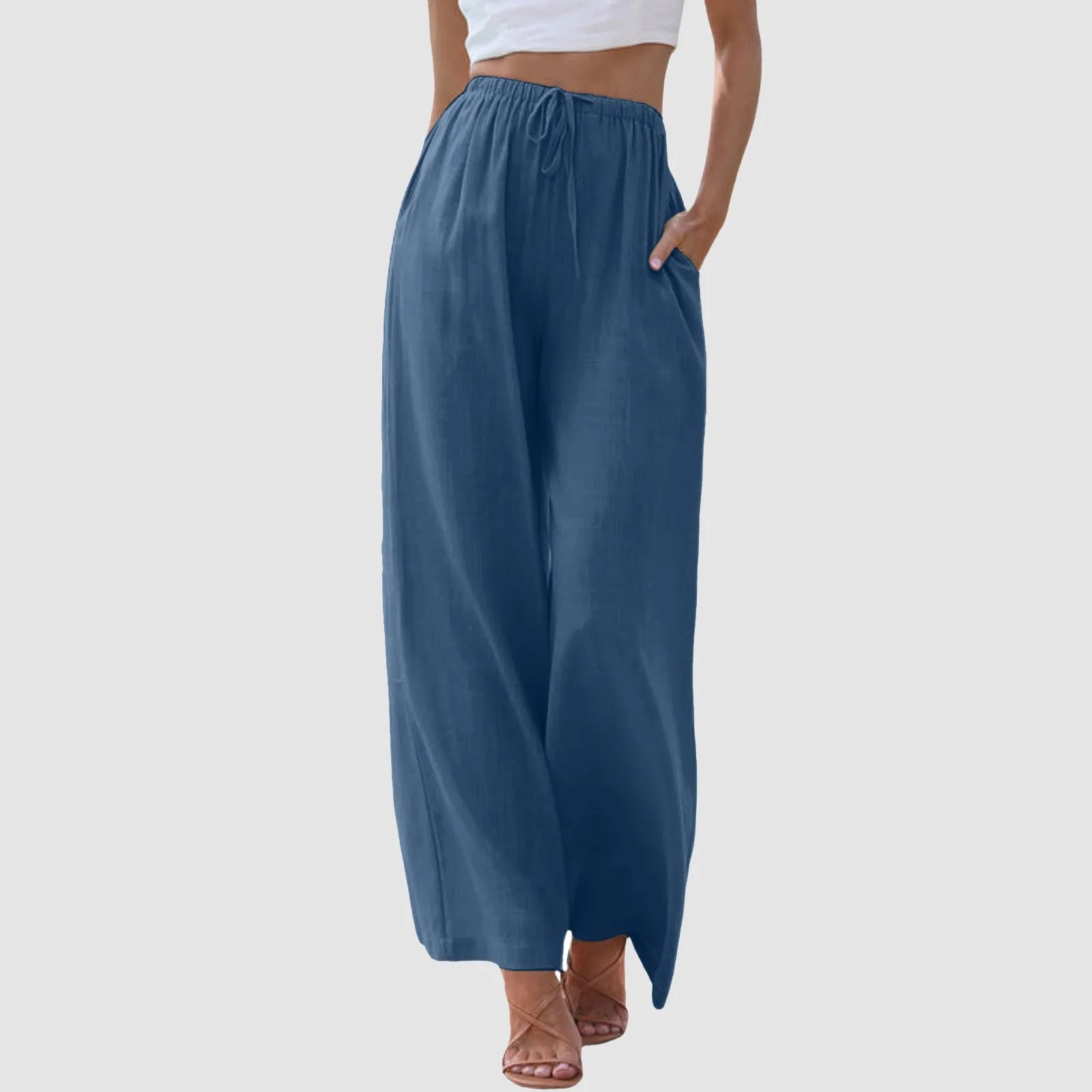 Women's High Waist Wide Leg Pants - Casual Drawstring Trousers