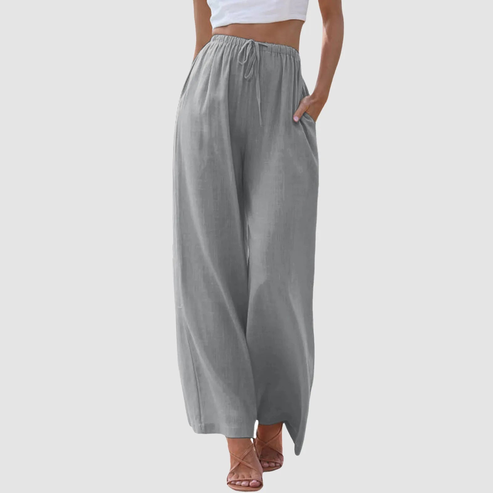 Women's High Waist Wide Leg Pants - Casual Drawstring Trousers