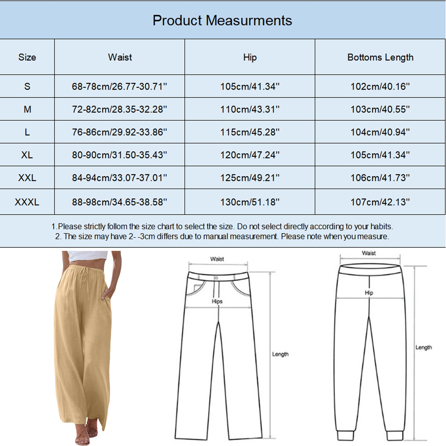 Women's High Waist Wide Leg Pants - Casual Drawstring Trousers