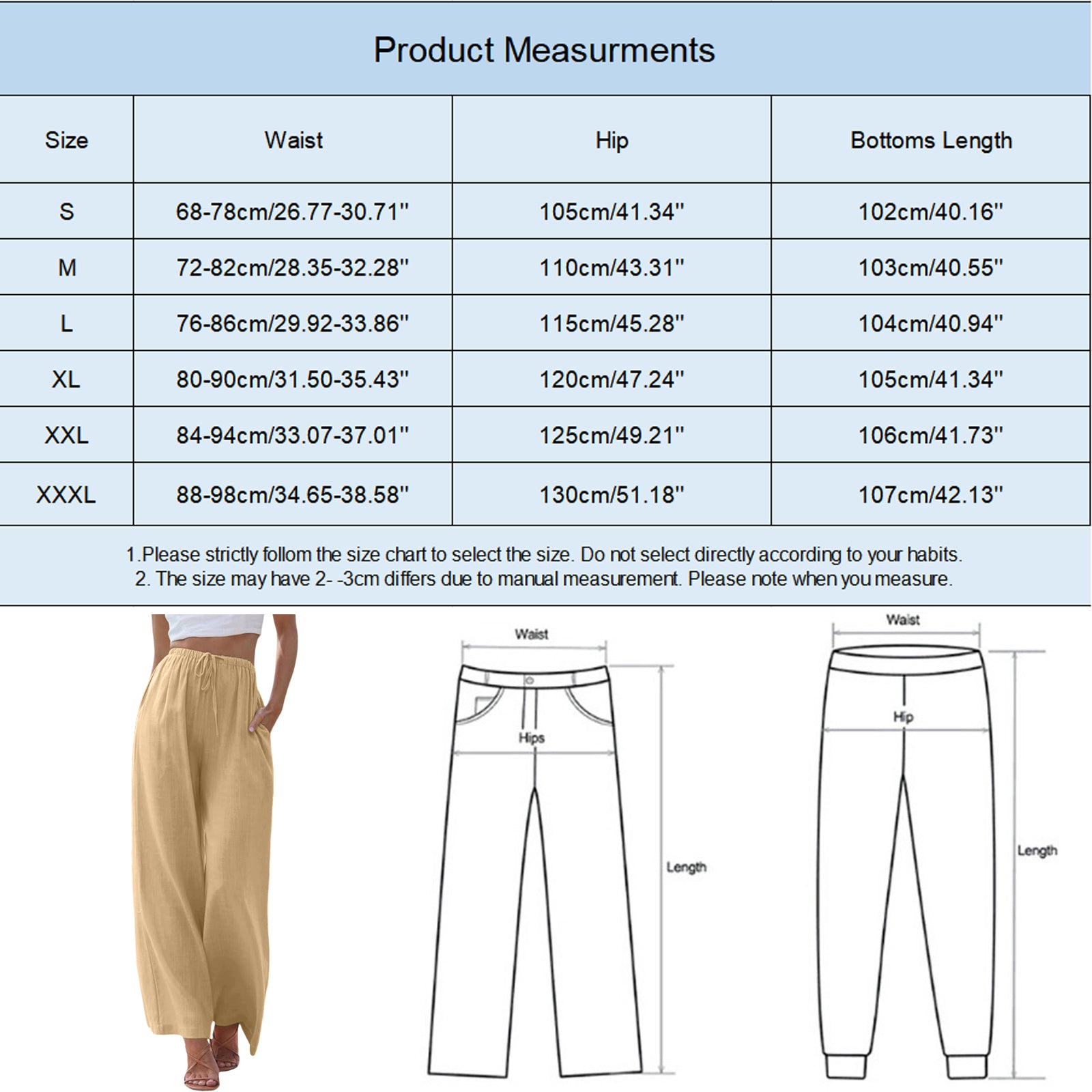 Women's High Waist Wide Leg Pants - Casual Drawstring Trousers