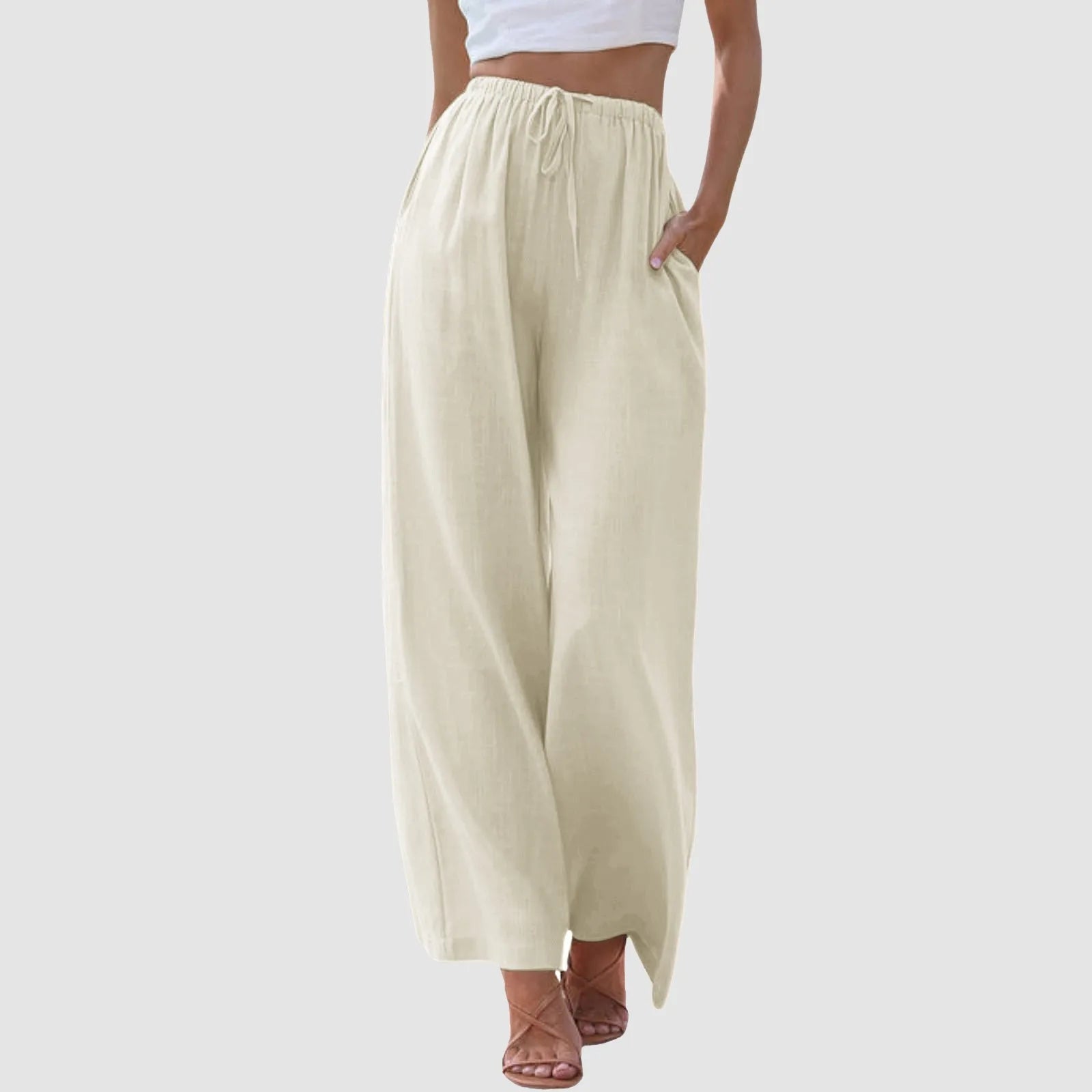 Women's High Waist Wide Leg Pants - Casual Drawstring Trousers